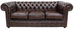 Chesterfield 3 Seater Antiquen Brown Leather Tufted Buttoned Sofa In Classic Style