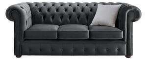 Chesterfield 3 Seater Malta Slate Grey Velvet Fabric Sofa In Classic Style