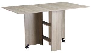 HOMCOM Mobile Drop Leaf Dining Kitchen Table Folding Desk For Small Spaces With 2 Wheels & 2 Storage Shelves Oak