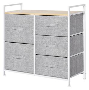 HOMCOM 5 Drawer Linen Basket Storage Unit Home Organisation w/ Shelf Handles Metal Frame Adjustable Feet Hallway Home Dresser Grey