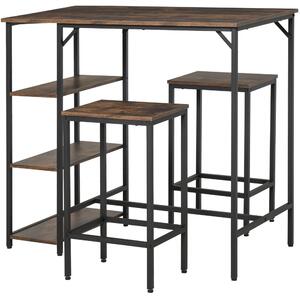HOMCOM Dining Table Set Industrial Bar Height With 2 Stools & Side Shelf, 3 Pieces Coffee Table for Dining Room, Kitchen, Dinette