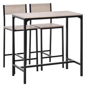 HOMCOM 3 Pcs Table Stool Set Industrial Design w/ Metal Frame Oak Tone MDF Panels Minimal Compact Beautiful