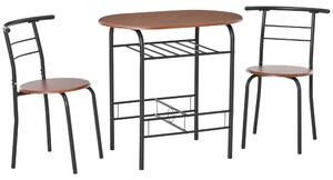HOMCOM 3-Piece Bar Table Set 2 Stools Industrial Style Dining Room W/ Storage Shelf Metal Frame Wood Top