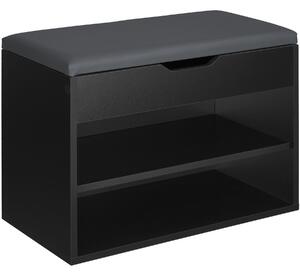 Tectake 403615 shoe storage bench jasmina with 2 shelves and hinged lid - black