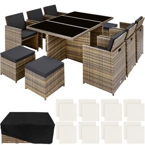 Tectake 403642 rattan garden furniture set new york with protective cover - nature