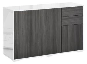 HOMCOM High Gloss Sideboard: Living Room/Bedroom Cabinet, Push-Open, 2 Drawers, Light Grey & White