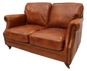 Luxury 2 Seater Vintage Distressed Tan Real Leather Sofa Settee