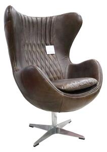 Aviator Retro Swivel Egg Armchair Vintage Brown Real Distressed Leather