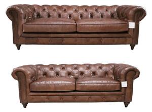 Vintage 3+2 Chesterfield Sofa Suite Distressed Nappa Chocolate Brown Real Leather