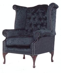 Chesterfield High Back Wing Chair Shimmer Black Real Velvet Bespoke In Queen Anne Style