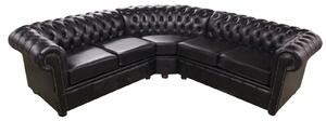 Chesterfield 2 Seater + Corner + 2 Seater Old English Black Leather Corner Sofa In Classic Style