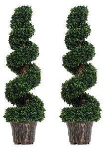 Outsunny Set of 2 Artificial Boxwood Spiral Topiary Trees Potted Decorative Plant Outdoor and Indoor Décor 120cm