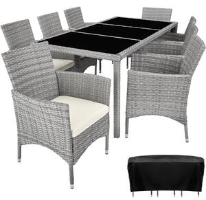 Tectake 403710 rattan garden furniture set 8+1 with protective cover - light grey