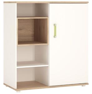 Funjir Low Cabinet With Shelves (Sliding Door) In Light Oak And White High Gloss (Lemon Handles)