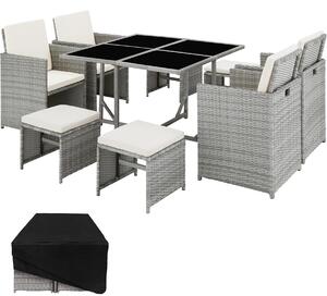 Tectake 403734 rattan garden furniture set bilbao 4+4+1 with protective cover - light grey