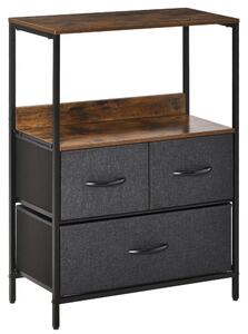 HOMCOM Chest of Drawers Bedroom Unit Storage Cabinet with 3 Fabric Bins for Living Room, Bedroom and Entryway, Black
