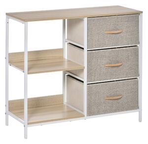 HOMCOM Storage Dresser with 3 Fabric Drawers & 2 Display Shelves, Chest of Drawers for Living Room, Bedroom, Hallway, Beige