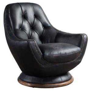 Vintage Chesterfield Buttoned Swivel Armchair Black Distressed Real Leather