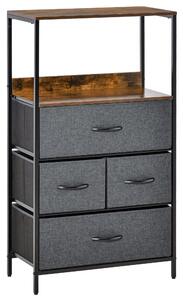 HOMCOM Chest of Drawers Bedroom Unit Storage Cabinet with 4 Fabric Bins for Living Room, Bedroom and Entryway, Black