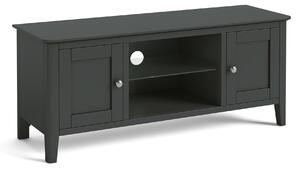 Dumbarton Charcoal Grey Large TV Stand, 120cm Solid Wood Media Cabinet | Contemporary Scandi Style Painted Solid Wooden Television Stand up to 54" Widescreens | Roseland Furniture