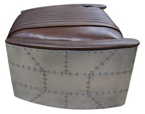 Aviator Vintage Footstool Pouffe Distressed Brown Real Leather