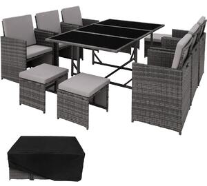 Tectake 403867 rattan garden furniture set malaga 6+4+1 with protective cover - grey