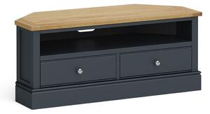 Bude Corner TV Stand with Oak Top for Living Room | Blue Green Charcoal Ivory Grey | Roseland Furniture