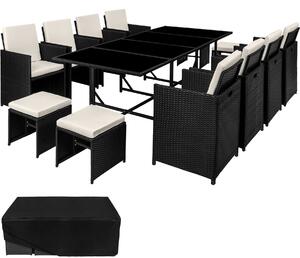 404393 garden rattan furniture set palma 8+4+1 with protective cover - black/beige
