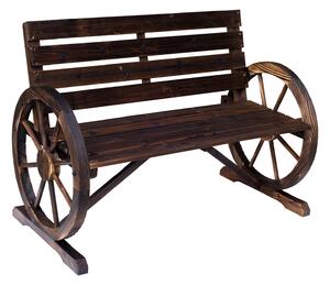 Outsunny Wooden Cart Wagon Wheel 2 Seater Garden Bench Outdoor Garden Armrest Chair Rustic High Back Loveseat