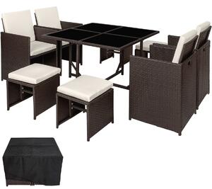 Tectake 403900 rattan garden furniture set bilbao 4+4+1 with protective cover - antique brown