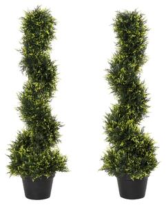 Outsunny Set Of 2 90cm/3FT Artificial Spiral Topiary Trees w/ Pot Fake Indoor Outdoor Greenery Plant Home Office Garden Décor Green