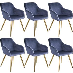 403996 6 marilyn velvet-look chairs gold - blue/gold