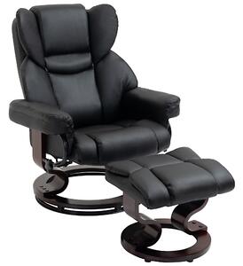HOMCOM Reclining Swivel Armchair Footstool Set Sofa Padded PU Leather Relaxing Manual Duo Metal Frame Bentwood Base Black