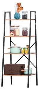 HOMCOM 4-Tier Vintage Ladder Shelf Bookcase Wood Storage Rack Stand Plants Display Black brown
