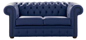 Chesterfield 2 Seater Shelly Billberry Blue Leather Sofa Settee Bespoke In Classic Style