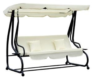 Outsunny 2-in-1 Garden Swing Seat Bed 3 Seater Swing Chair Hammock Bench Bed with Tilting Canopy and 2 Cushions, Cream White