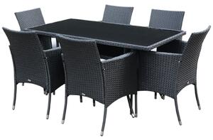 Outsunny 6-Seater Rattan Dining Set Garden Furniture Patio Rectangular Table Cube Chairs Outdoor Fire Retardant Sponge Black