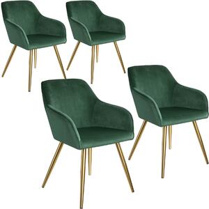 404003 4 marilyn velvet-look chairs gold - dark green/gold