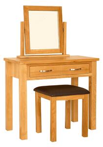 Newlyn Oak Dressing Table Set, Stool & Mirror, Solid Wood | Light Oak