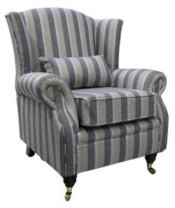 Fireside Wing Chair Gleneagles Stripe Silver Fabric High Back Armchair