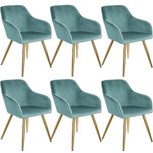 404020 6 marilyn velvet-look chairs gold - turquoise/gold