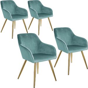 Tectake 404019 4 marilyn velvet-look chairs gold - turquoise/gold