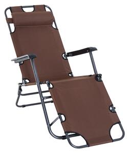 Outsunny 2 in 1 Sun Lounger Folding Reclining Chair Garden Outdoor Camping Adjustable Back with Pillow (Brown)