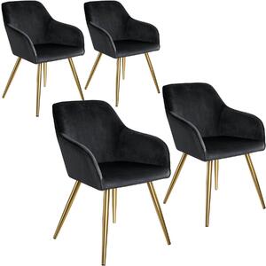 Tectake 404015 4 marilyn velvet-look chairs gold - black/gold