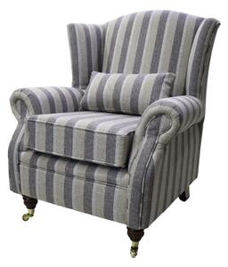 Fireside Wing Chair Gleneagles Stripe Silver Fabric High Back Armchair