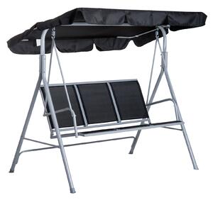 Outsunny 3 Seater Patio Swing Chair Garden Hammock Bench Rock Shelter Shade Metal Black