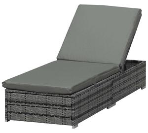 Outsunny Adjustable Rattan Sun Lounger Garden Furniture Recliner Bed Chair Reclining Patio Wicker Grey