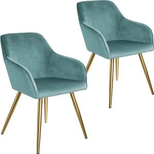 Tectake 404018 2 marilyn velvet-look chairs gold - turquoise/gold