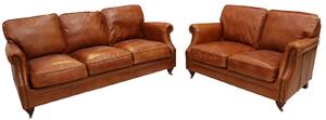 Vintage Luxury 3+2 Seater Settee Distressed Tan Real Leather Sofa Suite