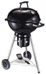 Outsunny Freestanding Charcoal Barbecue Grill Garden Portable BBQ Smoker w/ Wheels, Storage Shelves and On-body Thermometer, Black